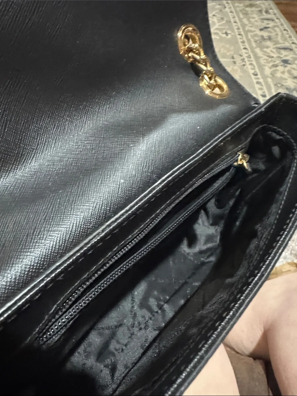 Michael Kors Black Leather & Leopard-Print Chain Crossbody
